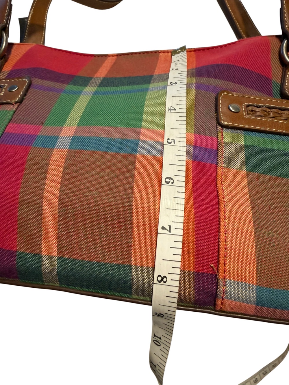 Madison Studio Plaid Multicolor Shoulder Bag with Faux Leather Trim - Picture 7 of 14